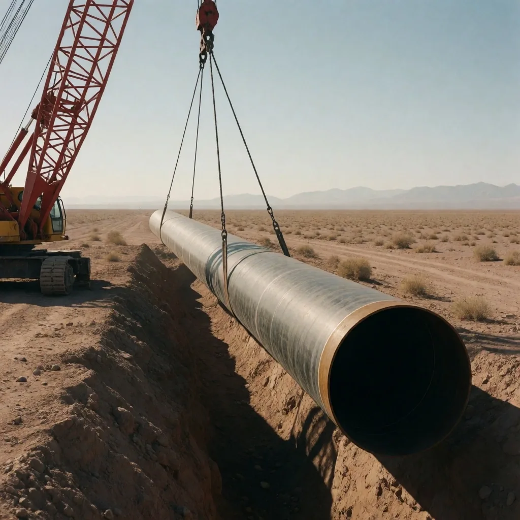 Construcción del gasoducto en la estepa argentina